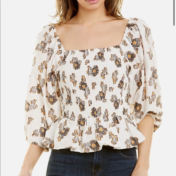 Tanya Taylor Tops - TANYA TAYLOR NWT Cream Smocked Silk Blend Floral Emma Top Size Large
